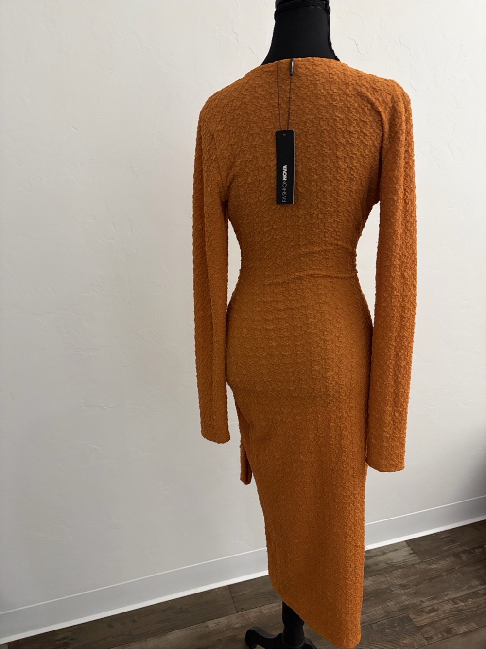 Fashion Nova Burnt Orange Wrap Midi Dress - Picture 2 of 3